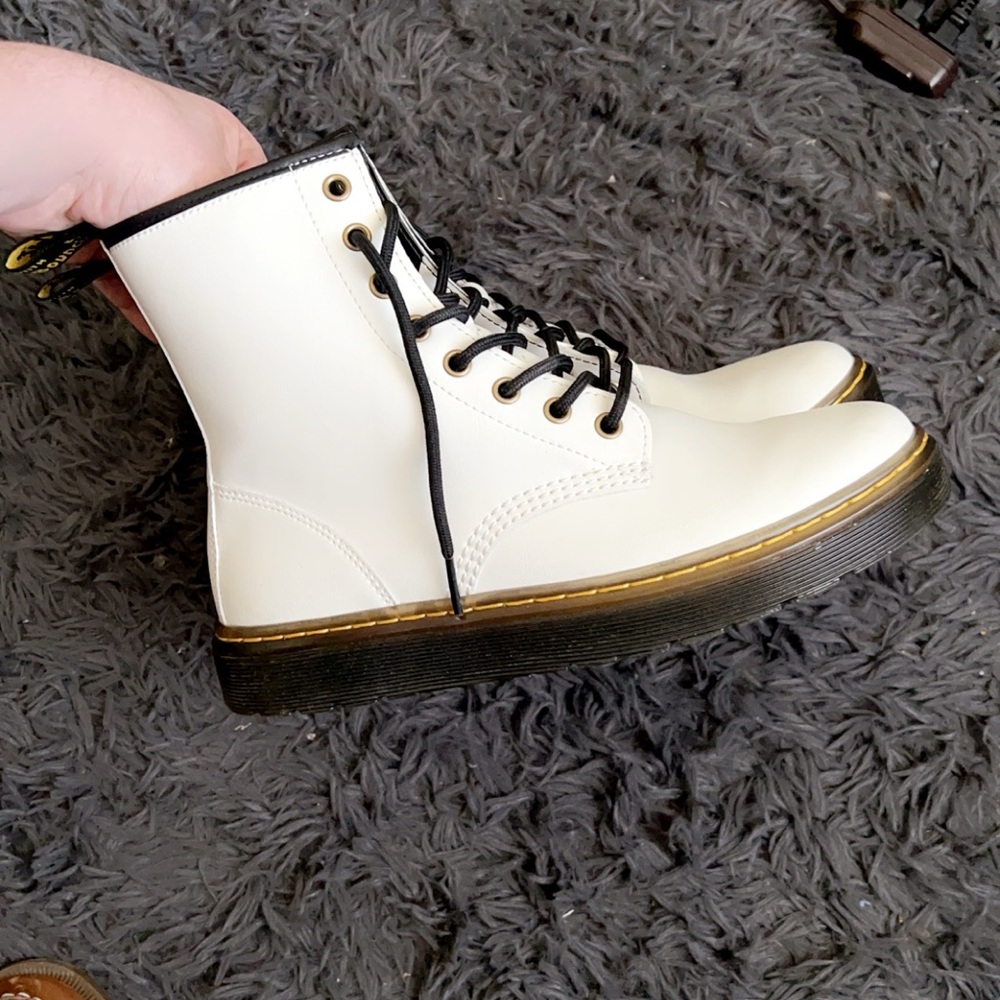 Dr. Martens White Combat Boots with Minimalist Design